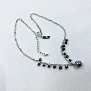 NY Silver Toned 16” Necklace with Large Dark Grey Pearl drop Pendant